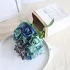 Dekorativa blommor Fake Flower Blue Wedding Bouquet Bridal Marriage Silk Roses Hydrangea Bridesmaids Decoration Accessories