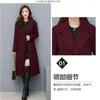 Women's Wool Women Woolen Coat Spring Autumn Warm Over Knee Long Outwear Female Elegant Office Long-sleeved Suit Jacket Outdoor Trench