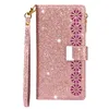 Wallet Phone Cases for Samsung Galaxy S22 S21 S20 Note20 Ultra Note10 Plus - Starry Laser Shiny Glitter PU Leather Flip Kickstand Cover Case with Zipper Coin Purse