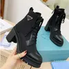 Black High Heels Boots Designer Triângulo Moda Moda Inverno Nylon Real Couro