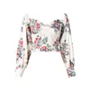 Women's Blouses Sexy Crop Top Elegant Long Puff Sleeve Square Neck Lace Ruffle Trim Floral Print Shirt Slim Fit Camisas De Mujer