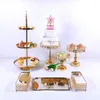 Festliga leveranser 6-10 st Crystal Cake Stand Set Metal Mirror Cupcake Decorations Dessert Pedestal Wedding Party Display Tray