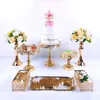 Feestelijke benodigdheden 8-10 stal Crystal Cake Stand Set Metal Mirror Cupcake Decorations Dessert voetstuk bruiloft feestscherm Tray