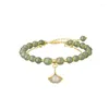 Bracelets de charme Minar inhabituel couleur verte opale perlée pour les femmes doubles couches Spark CZ Zircon feuilles perles Bracelet bijoux