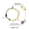Link Bracelets Frosted Fluorite Beads Bracelet For Women Stainless Steel Rolo Box Chain Birthstone Charm 8inch Jewelry LDB295