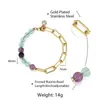 Braccialetti a maglie Bracciale con perline di fluorite smerigliato per donna Acciaio inossidabile Rolo Box Catena Birthstone Charm Gioielli da 8 pollici LDB295