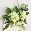 Couronne de fleurs décoratives pour porte d'entrée, signe suspendu en bois avec cintre à fleurs d'eucalyptus, décorations extérieures pour maison et ferme