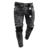 Jeans masculinos Men elástico rasgado para motociclista de border de bordado jeans Destruído Hole gravado Slim Fit Denim Screted Jean 221008
