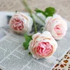 Flores decorativas de melhor grau Western Rose European Core 3 Peony Imitação Fabricantes de flores Decoração em casa Parede de casamento Plástico falso