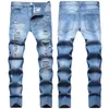 Jeans para hombres Parches de hip hop Agujero Jeans Hombres Marca Pantalones cómodos Vaqueros Demin Jeans Salpicadura de pintura para hombre Azul claro Rasgado Tamaño grande 221008