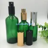 Garrafas de pulverização de perfume de vidro verde reabastecido 20ml 30ml 50ml 100ml com pulverizador de alumínio