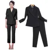 Dwuczęściowe spodnie kobiety 2 czarne spodni garnitury formalne damskie biuro ol mundury projekty kobiety eleganckie roboty biznesowe z noszeniem kurtki z