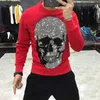 Men's Hoodies Sweatshirts European Winter 2021 Brand Hoodie Shiny Skull Hot Diamond Fashion Hoody Fleece Warm Casual Sweatshirt Street Star Oversize G221008