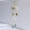 Kolczyki Dangle Lifefontier Korean elegancki zielony kryształ perłowy długi frędzla dla kobiet kwiat płatek biżuterii przyjęcie weselne