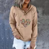 Women's Hoodies Feather Print Pocket Long Sleeve Hooded Sweatshirt Spring Fall Casual Loose Pullover Top Streetwear Sportswear 2022