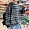 Men's Hoodies Sweatshirts Men Ulzzang Baggy O-neck Striped Retro All-match Fashion Couple Clothes Male Teens Autumn Streetwear Popular Casual G221008