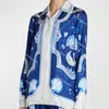 Casablanca23SS Mavi Mermer Kuğu Erkekler Tasarımcı Gömlek Kadınlar Için Moda Hawaiian Uzun Kollu Gömlek