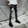 Erkekler kot moda orta bel skinny jeans erkekler vintage sıkıntılı elastik yok edilmiş kalem pantolon siyah gündelik büyük yırtık kot 221008
