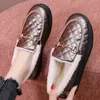 Dress Shoes Winter Fashion Cotton Shoes Women Quality Metal Slip on Loafer Shoes Ladies Flats Mocassins Big Size 35-41 chaussure femme ks593 T221010