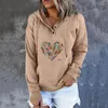 Women's Hoodies Feather Print Pocket Long Sleeve Hooded Sweatshirt Spring Fall Casual Loose Pullover Top Streetwear Sportswear 2022