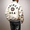 Jackets de bombardeiro masculino 1975 EUA White Avirex Lapeel Sheepskin Leather Casual Athletic Flight Suje