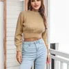 Women's Sweaters Rhombus Cropped Sweater For Women Knit Short Pullover O-neck Long Sleeves Hook Flower Hollow Jumper Top Casual