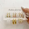 Hoop Earrings 1Set Fashion For Women Vintage Pearl Butterfly Big Circle Piercings Jewelry Female Trendy Drop