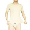 Herrens sömnkläder Mäns underkläder ultratunna transparent-render små V-hals-t-shirts och trosor visar tunt isilke
