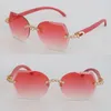 Моссанитовые бриллианты набор Rimless Red деревянные солнцезащитные очки Woman Woman Sunglass Men 8200762 Мужские и женские рамы роскошные бриллианты Cut 3,0 линзы солнечные очки размер 60