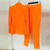 Costumes pour femmes Blazers Blazer Pantsuits Ensembles Fluorescent Orange Automne Mode Double Boutonnage Bouton Bureau Pantalon Porter Costume Deux Pièces 221008