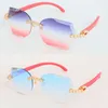 Моссанитовые бриллианты набор Rimless Red деревянные солнцезащитные очки Woman Woman Sunglass Men 8200762 Мужские и женские рамы роскошные бриллианты Cut 3,0 линзы солнечные очки размер 60