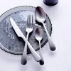 Flatware Sets Dinnerware Retro Brushed Stainless Steel Tableware Set Silver Cutlery Wedding Forks Knives Spoons Restaurant El Kitchen