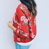 Women's Jackets Fashion Autumn Ladies Retro Ethnic Style Ink Floral Print Zipper Thin Outerwear Up Bomber Long Sleeve Round Neck Jacket