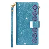 Wallet Phone Cases for Samsung Galaxy S22 S21 S20 Note20 Ultra Note10 Plus - Starry Laser Shiny Glitter PU Leather Flip Kickstand Cover Case with Zipper Coin Purse