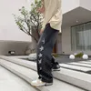 Męskie dżinsy w stylu Japan Star Drukuj Patchwork Dżinsowe spodnie jesienne męskie hip -hop proste luźne dżinsy w lupgy workowane spodnie kostki 221008