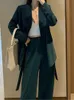 女性のスーツブレザーカジュアル2ピース女性用の長袖ベルトスーツジャケットハイウエストワイドレッグパンツオフィスレディースブラックパンツスーツ221008