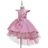 Vestidos de menina 3-12yrs Kids for Girls Elegante Lace Princess Dress Dress Comunhão Prom VoDo Criança Mostrar Roupas da Criança