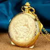 Pocket Watches Luxury Gold Mönster Oregelbundet Pentagon Pendant Watch Men's Quartz Halsband Royal Clock Souvenir Presents