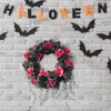 Decorative Flowers Halloween Pendant Artificial Rose Leaves Pine Cones Wreath Hanging Ornament Party Home Bar Festival Decorations