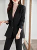 Women's Two Piece Pants Office Ladies Autumn Winter Work Wear Pant Suit Black White Women Formal 2 Set Female Long Sleeve Blazer And Trouser