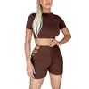 Women's Tracksuits Women Close-fitting Two-piece Clothes Set Solid Color Turtleneck Short Sleeve Round Neck Crop Tops And Hollow Out Bandage