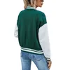 Vestes Femmes Numéro Patché Color Block Bomber Veste Filles À Manches Longues Automne Dame Assorti Col Montant Baseball Tops Manteau À Boutonnage T221008