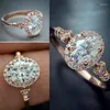 Wedding Rings Oval Rose Zircon Ring Luxury Big Rhinestone For Women Gifts White Cubic Fashion Jewelry