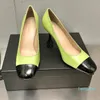 Dress Shoes Women Black Designer High Heel Print Beige Green Classic Retro