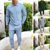 Erkek Trailtsits İlkbahar Yaz Günlük Fitness Suit Çizgili Uzun Kollu Polo Gömlek Sweatshirt Sweatpants Sokak Giyim Aktif Giyim M-3XL G221007
