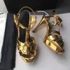 Sandals Small Fragrance Pure Gold Luxury Designer Sandals Platform T-strap High Heels Sandals Lady Shoes Party Shoes 10cm With Box US 4-11 NO23