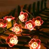 Str￤ngar 20 LED Peach Flower String Lights Battery drivs Pink Garland Fairy For Home Wedding Christmas Party Outdoor Decors 2m