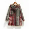 Women's Wool Winter Women&#39;s Hooded Coat With Pocket Cashmere Thick Splicing Plus Jacket Retro Long Sleeve Loose Cotton Linen Printed