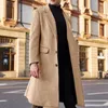 Men's Trench Coats Men Coat Long Sleeve Solid Color Turn-down Collar Cardigan Leisure Winter Jacket Autumn Warm For Streetwear