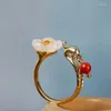 Cluster Rings Original Design Natural Hetian White Jade Flower Engagement For Women Adjustable Fresh Sweet Delicate Luxury Jewelry